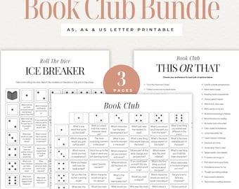 3 Book Club Discussion Questions Printable, Book Review Dice Game, Book Club Ice Breaker, Printable Book Club Games, This or That, Reading
