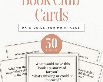50 fictieboekenclubdiscussiekaarten, leuke afdrukbare vragen, boekenclubspellen, discussievragen, leesgroepactiviteit, boekenliefhebbers