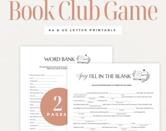 Juego de club de lectura picante para rellenar los espacios en blanco, rompehielos literario para lectores de novelas románticas, juego de fiesta literario, juego imprimible, descarga digital