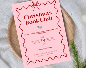 Editable Christmas Book Club Invitation | Cute Printable Invitation | Book Lovers | Canva Template | Festive Book Club Meeting Printable