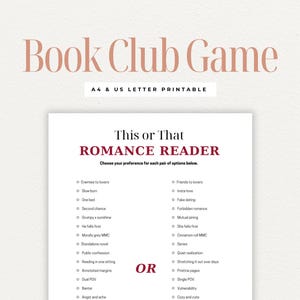 Book Club Game, Fun Printable Activity, This or That, Icebreaker Questions, Reading Group Games, Party Game for Book Lovers, Romance Reader