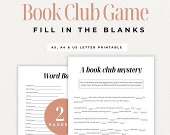Book Club Fill-in-the-Blank Game | Fun Activity for Book Lovers | Printable Book Club Game, Digital Download | Book Club Ice Breaker