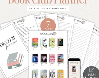 Book Club Planner & Organizer | Printable Book Club Templates | Digital Book Tracker, Discussion Prompts, Meeting Notes | Editable in Canva