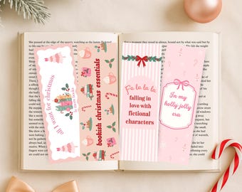 Set of 4 Printable Christmas Bookmark, Pink Aesthetic Book Lover's Holiday Bookmarks, Cute Holiday Bookmark, Cozy Christmas Reading,