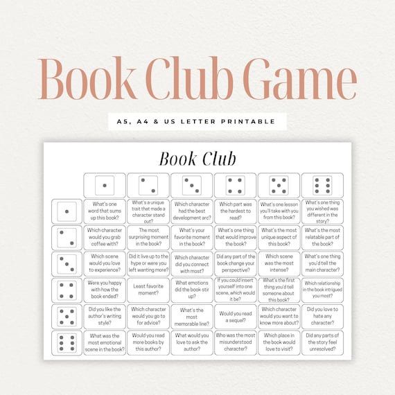 Book Club Discussion Questions Printable, Book Club Cards, Discussion Prompts, Book Review Dice Game, Get To Know You, Book Club Ice Breaker