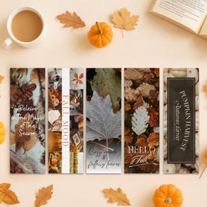 Conjunto de 8 Marcadores de Livro Imprimíveis de Outono | Download Digital | Presentes para Amantes de Livros | Pacote de Marcadores Aconchegantes | Marcadores de Livro Imprimíveis com Tema de Outono | Folha de Outono
