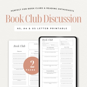 Domande del club del libro stampabili / Recensione del libro stampabile / Modello di recensione e discussione del libro / Registro di lettura / Download istantaneo