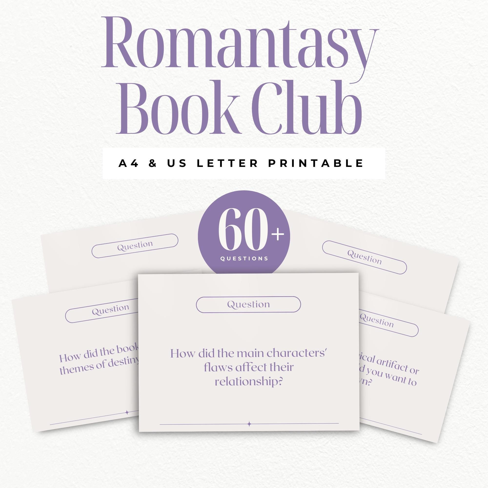 60 Romantasy Book Club Cards | Printable Fantasy Romance Discussion ...