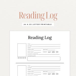 Reading Log Printable, Minimalist Book Tracker, Reading Journal Insert, Book Review Log for Readers, Instant Download PDF