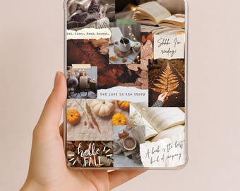 Gezellige herfst Kindle-inzet voor duidelijke behuizing, herfst leesgrage collage Kindle invoeging, afdrukbare Kindle-cover, herfstlezing Kindle Cover Art