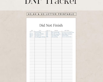 Did Not Finish Book Tracker Printable, DNF Reading Log Page, Book Journal Insert, Reading Planner Sheet, Book Lover, Reader Tracker PDF