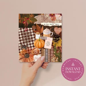 Puede incluir: Un collage oto&ntilde;al con una calabaza, una taza de caf&eacute; con crema, una vela y libros. El texto incluye "oh hey there, Fall" y "Between the pages of a book is a lovely place to be". Tambi&eacute;n se ve un letrero en forma de coraz&oacute;n con la palabra "Autumn".