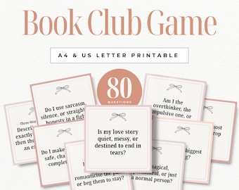 Romantiek boekenclubspel, raad het personage, leesgrage feestspel, romantische boekactiviteit, ijsbreker, leesgroepspel, leuke leesgrage trivia