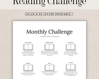 Printable 12 Month Book Challenge | Reading Challenge Tracker for Book Lovers | PDF, Journal Page