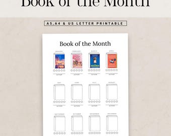Book of the Month Tracker Printable | Reading Log | Annual Book Journal | Reading Challenge | Bookish Gift | Digital Download PDF