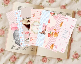 Printable Strawberry Coquette Bookmarks for Bookish Girls | Pink Bow Bookmark | Reading Accessories