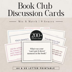 212 Discussiekaarten voor leesclubs, leuke printbare vragen, leesclubspelletjes, discussievragen, leesgroepactiviteit, romantiek, thriller
