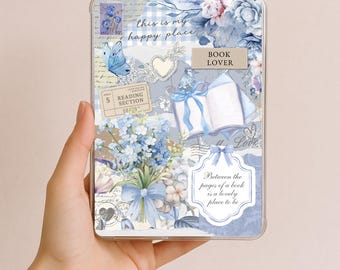 Blue Bell Kindle invoegen, leesgrage afdrukbaar, schattig coquette esthetiek, e-reader decor, vintage look, duidelijke hoes invoegen, gezellige zachte meid