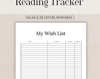Book Wish List, Budget Tracker,  Printable Reading Log, Instant Download PDF, Journal Page