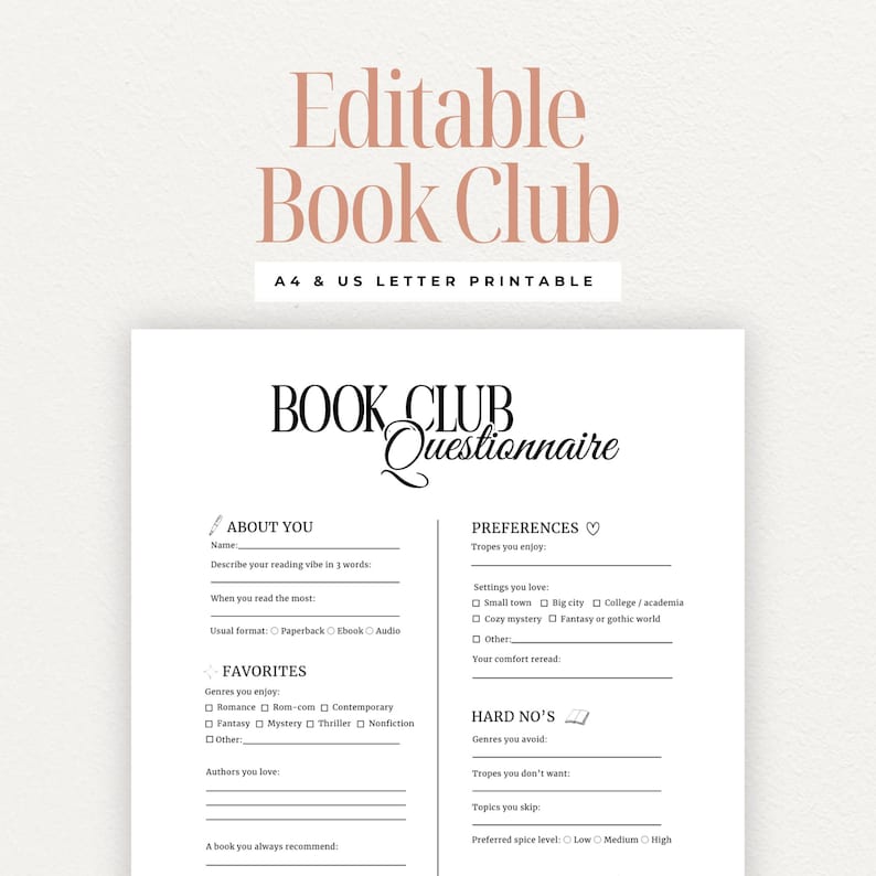 Book Club Questionnaire Canva Template, Reading Preferences Survey ...