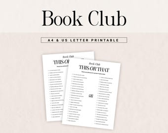 Book Club Icebreaker Game, This or That Book Club Printable, Fun Book Club Activity, Book Lover Quiz, Adult Book Club Game, Digital Download