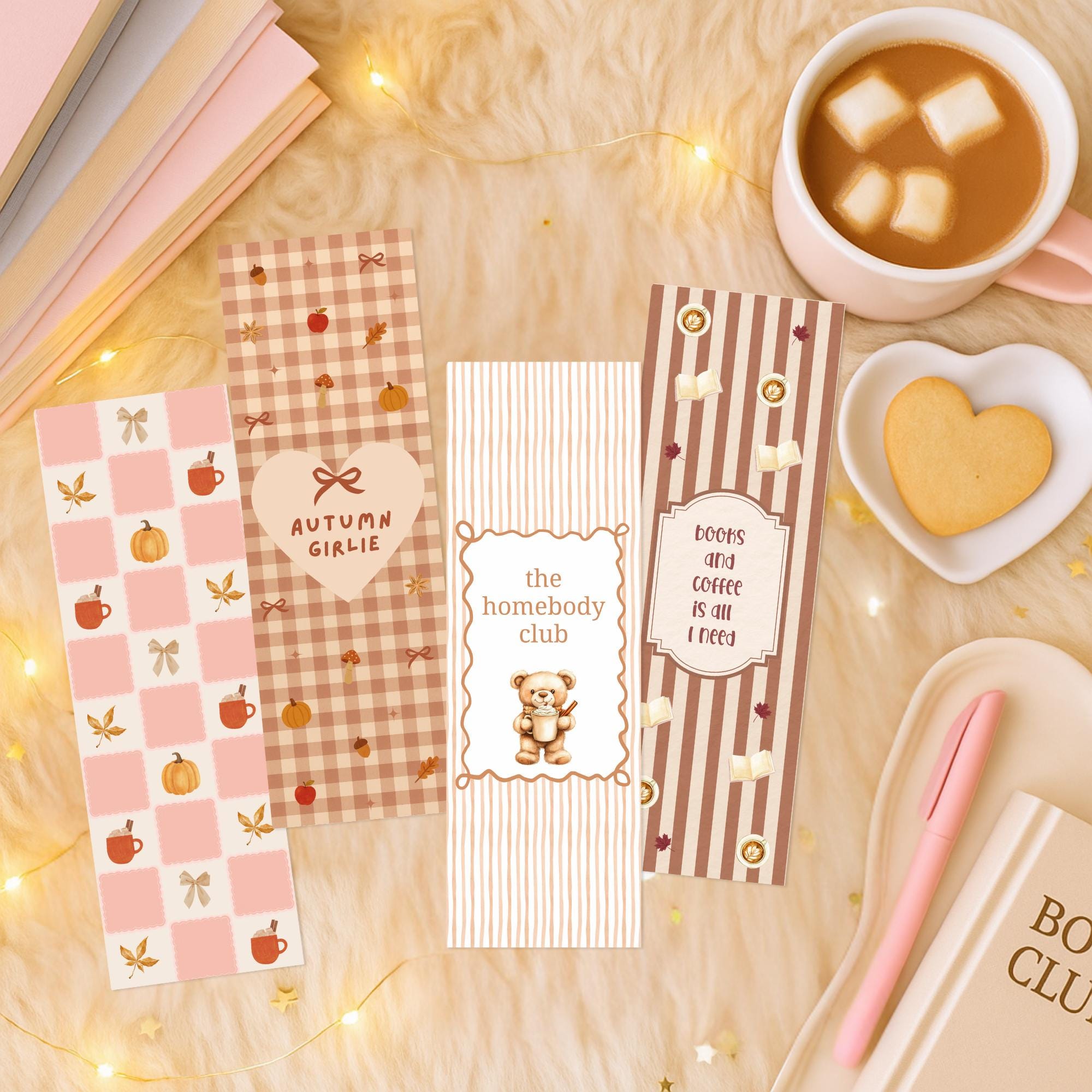 Cozy Bookmark Set, Printable Autumn Bookmarks, Pumpkin Spice and Fall ...
