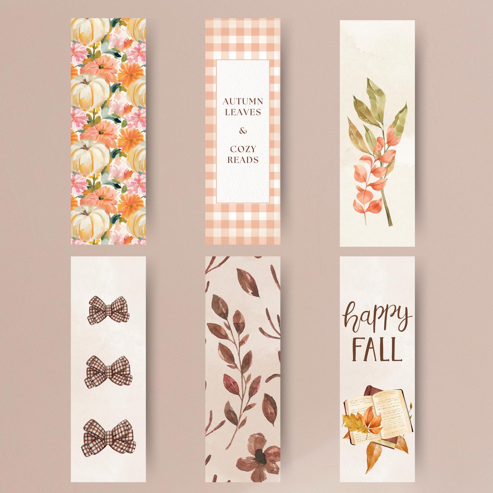 Set of 6 Autumn Printable Bookmarks | Fall Leaves Bookmarks | Cozy ...