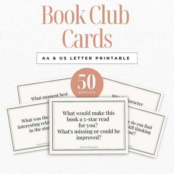50 Fiction Book Club Discussion Cards, Fun Printable Questions, Book Club Games, Discussion Prompts, Reading Group Activity, Book Lovers