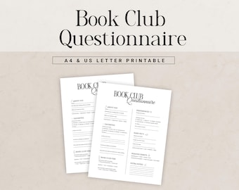 Book Club Questionnaire Canva Template, Reading Preferences Survey Printable, Book Club Icebreaker Activity, Reading Group Worksheet