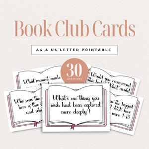 読書クラブの会話のきっかけとなる30の印刷可能なフレーズ、読書グループの質問とヒント、読書クラブの楽しいミーティングのためのアイスブレーカーカード、読書ゲーム
