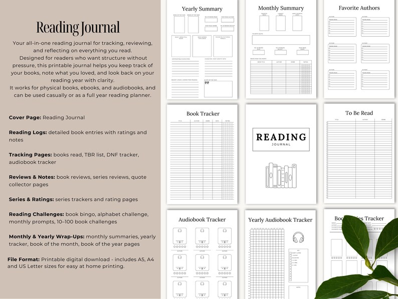 Reading Journal Printable, Book Tracker, Reviews & Reading Challenges ...