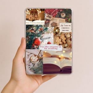 Insert Kindle de Noël douillet pour étui transparent, Insert Kindle de Noël collage livresque, couverture Kindle à imprimer, pochette Kindle pour lecture douillette