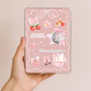 Pink Coquette Kindle Insert for Clear Case, Cute Kindle Insert, Girly Kindle Cover Art, Kindle Accessory, Bow & Strawberry Aesthetic