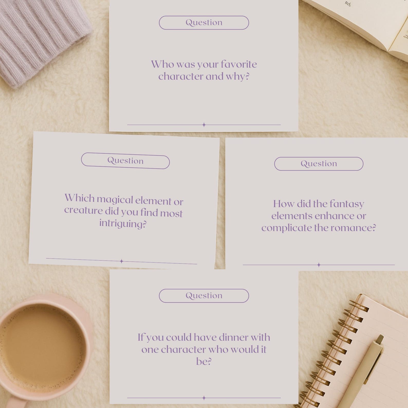 60 Romantasy Book Club Cards | Printable Fantasy Romance Discussion ...