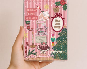 Coquette Christmas Kindle Insert, Pink Holiday Design, Cute Girly Kindle Clear Case Insert, Festive Bookish Girlie,  Pink Stripes and Bows