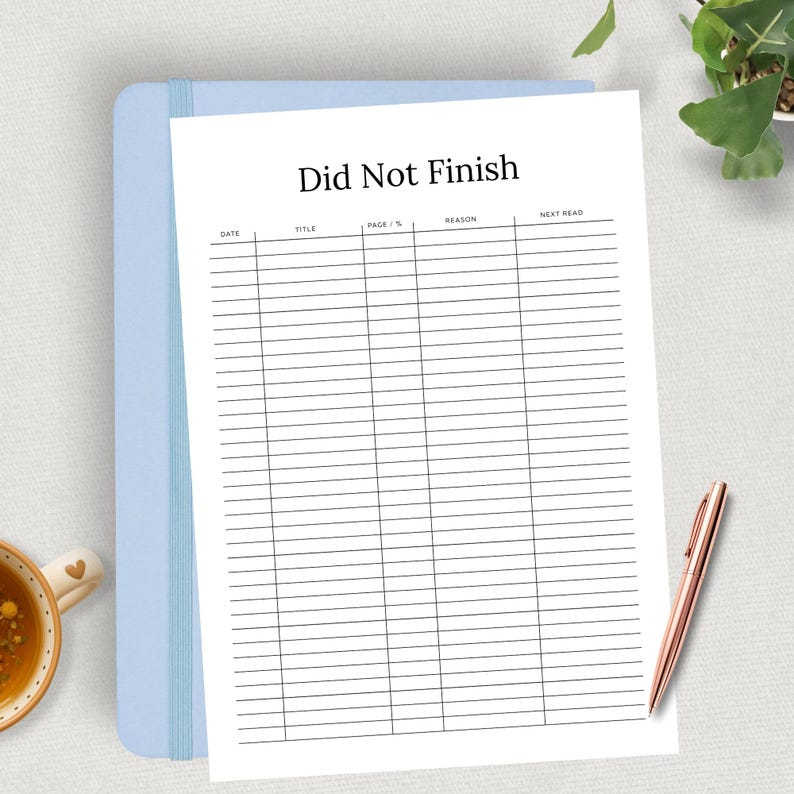Did Not Finish Book Tracker Printable, DNF Reading Log Page, Book ...