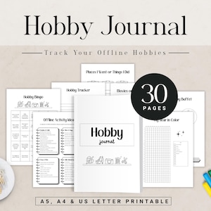 Hobby Journal Printable, Analog Lifestyle Planner, Stop Doom Scrolling Journal, Offline Activity Tracker, Self Care Planner PDF