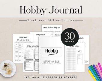 Hobby Journal Printable, Analog Lifestyle Planner, Stop Doom Scrolling Journal, Offline Activity Tracker, Self Care Planner PDF
