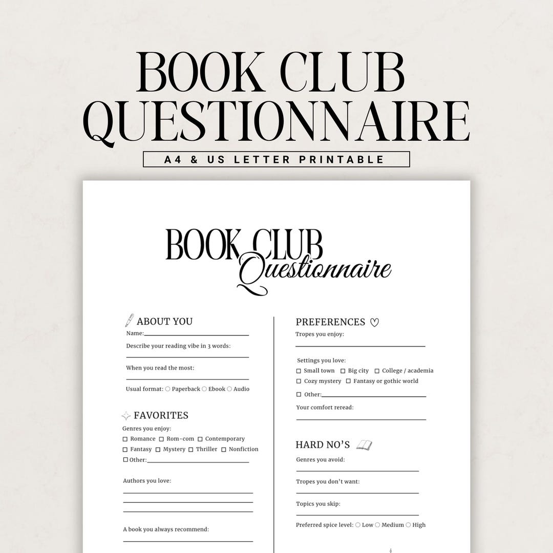Book Club Questionnaire Canva Template, Reading Preferences Survey ...