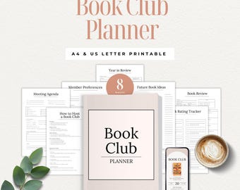Book Club Planner Printable Bundle, Reading Group Worksheets, Discussion Agenda, Member Survey, Yearly Tracker + Editable Canva Invite