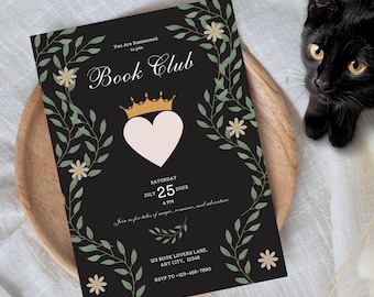 Editable Romantasy Book Club Invitation, Canva Template, Book Cover Design, Fantasy Romance Themed Invite, Book Lovers Invitation, Template