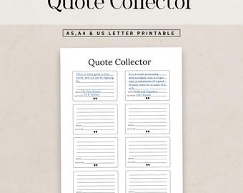 Quote Tracker Printable for Readers, Book Quote Collector Page, Reading Journal Insert, A5 A4 US Letter, Bookish Planner Printable