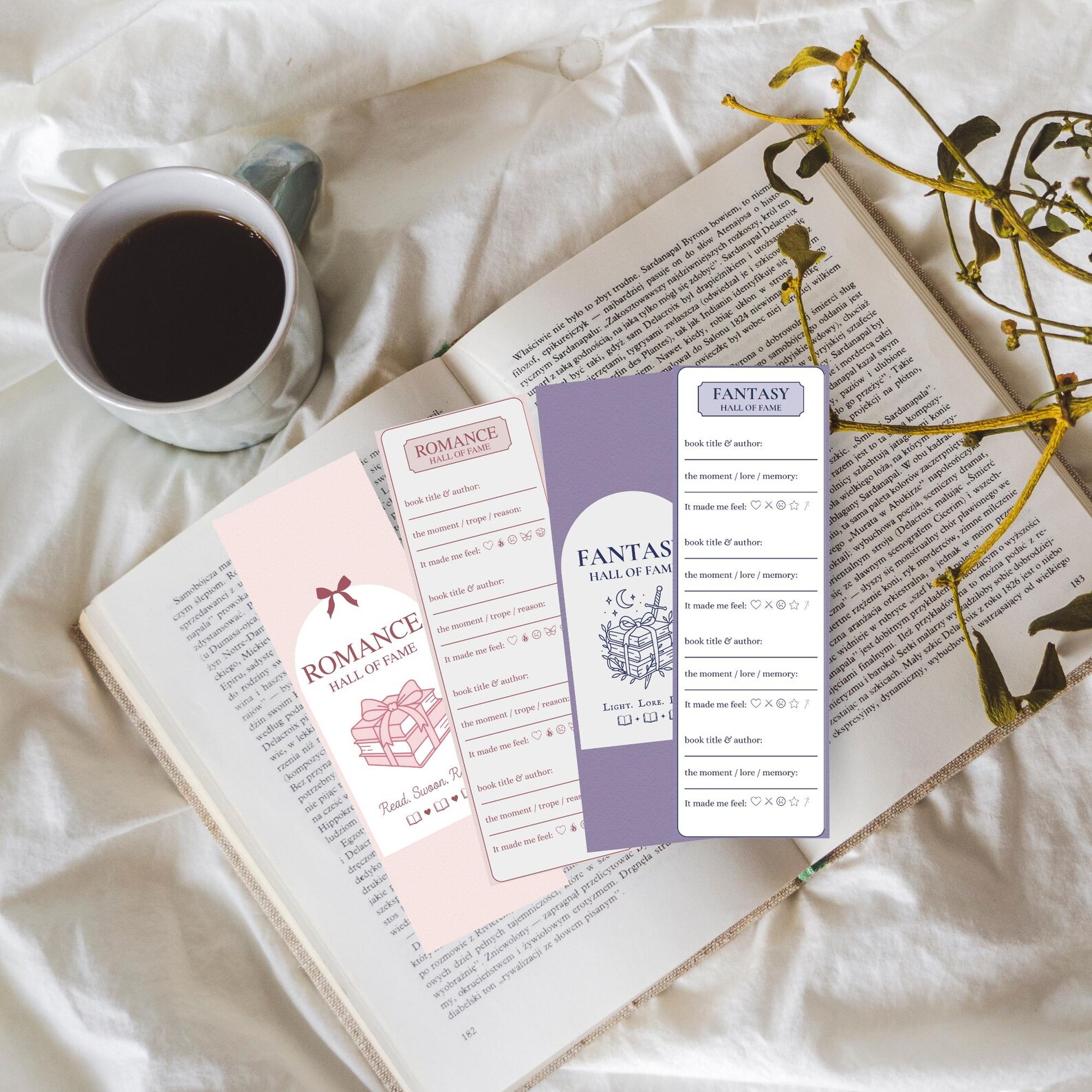 Printable Book Tracker Bookmark Set, Romance & Fantasy “hall of fame ...