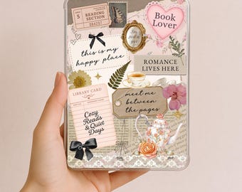 Pretty Kindle Insert, Girly Cottagecore Coquette Cover, Scrapbook Style Floral Kindle Sleeve, Printable Book Lover Accessory