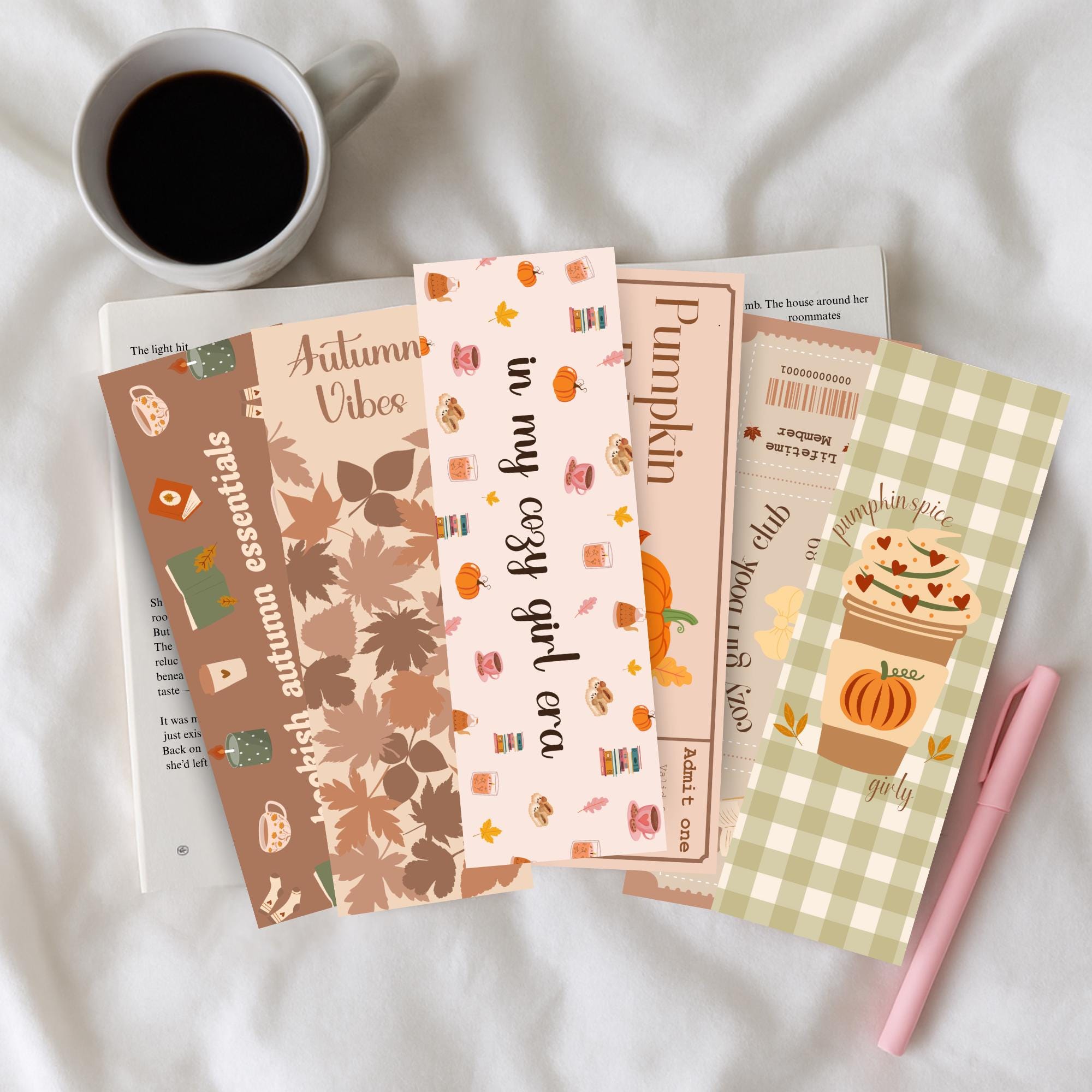 Set of 6 Cozy Fall Printable Bookmarks, Book Lovers Gifts, Autumn ...