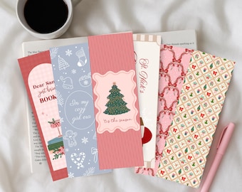 Christmas Bookmark Set, Printable Holiday Bookmarks for Readers, Book Club Gift, DIY Digital Download, Pink and Red Bookmarks
