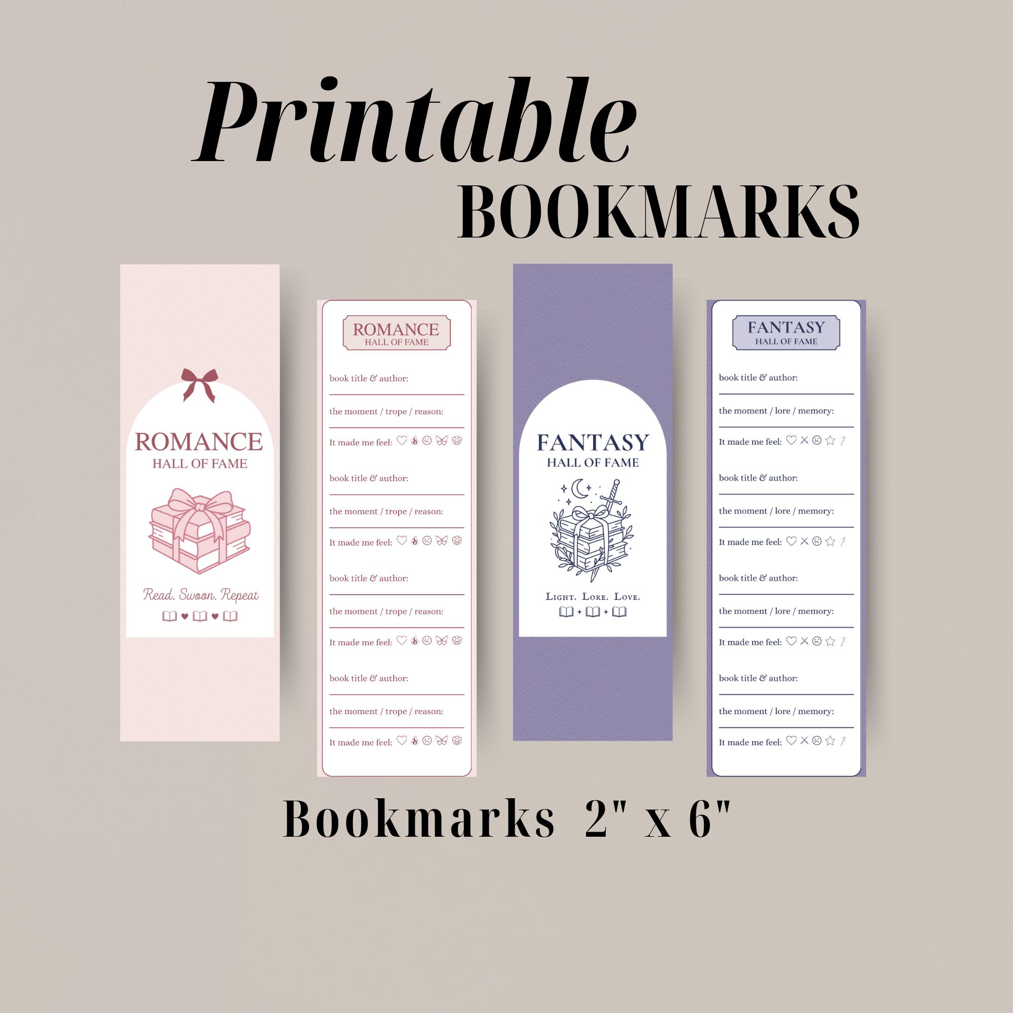 Printable Book Tracker Bookmark Set, Romance & Fantasy “hall of fame ...