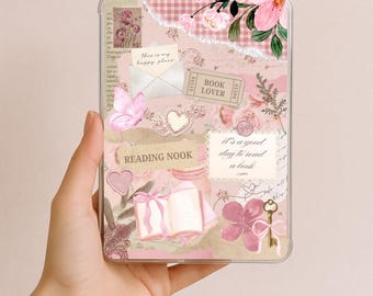 Pink Cottagecore Kindle Insert Printable, Floral Scrapbook Kindle Background, Cozy Reading Aesthetic, Soft Girl Bookish Kindle Decor