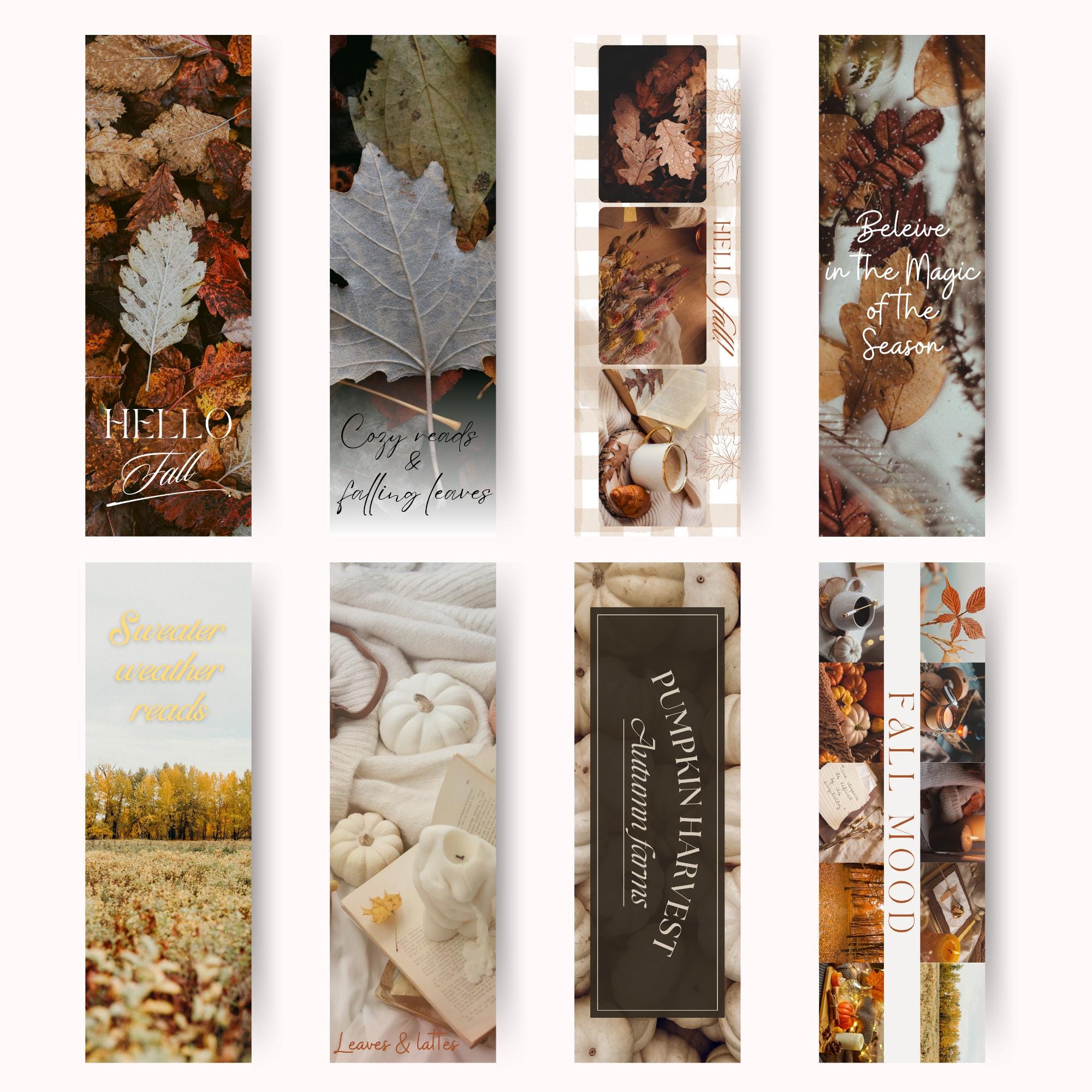 Set of 8 Fall Printable Bookmarks | Digital Download | Book Lovers ...