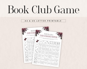 Afdrukbare discussievragen boekenclub, discussieprompts, dobbelspel boeken, ijsbreker boekenclub, Dark Romantasy-spel, leesgrage game-avond